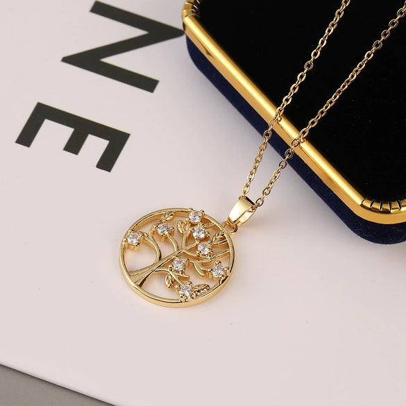 Copper Goldplated Heartshaped Tree Of Life Necklace Pendant For Women With Electroplating Treatment
