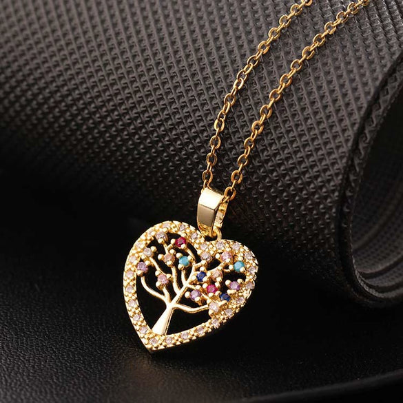 Copper Goldplated Heartshaped Tree Of Life Necklace Pendant For Women With Electroplating Treatment