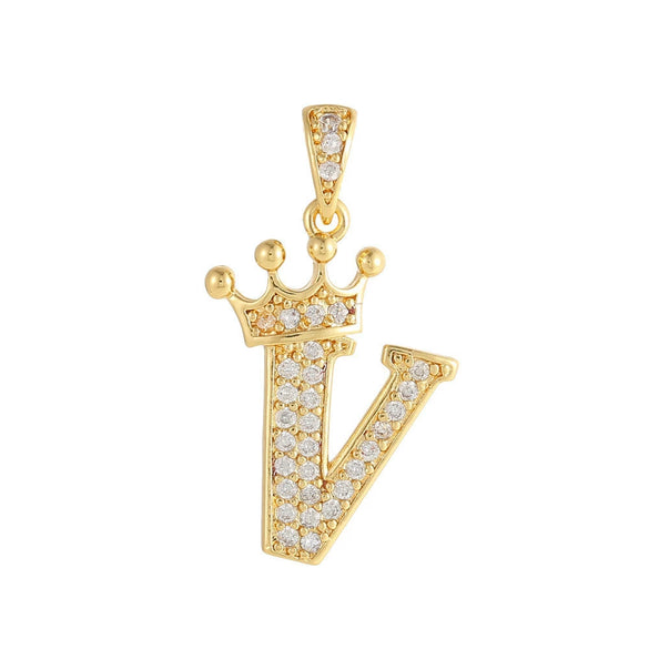 Copper Goldplated Inlaid Zircon Crown Pendant Accessories Handmade Necklace Bracelet