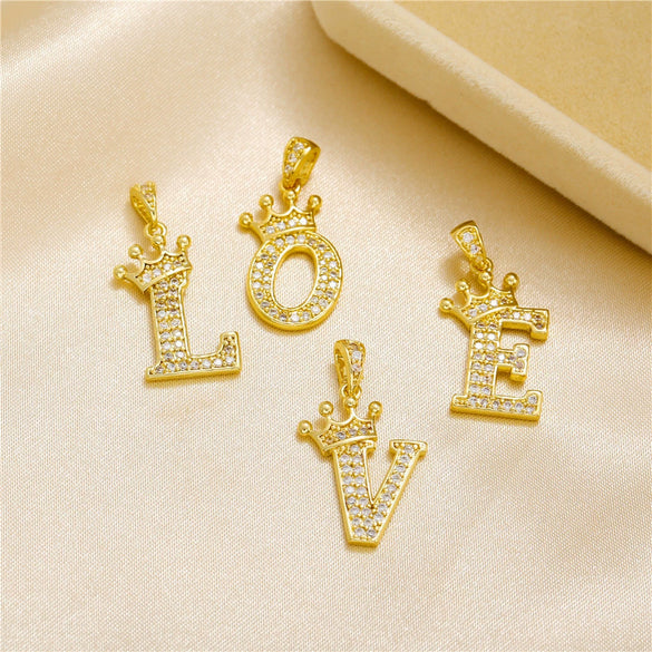 Copper Goldplated Inlaid Zircon Crown Pendant Accessories Handmade Necklace Bracelet