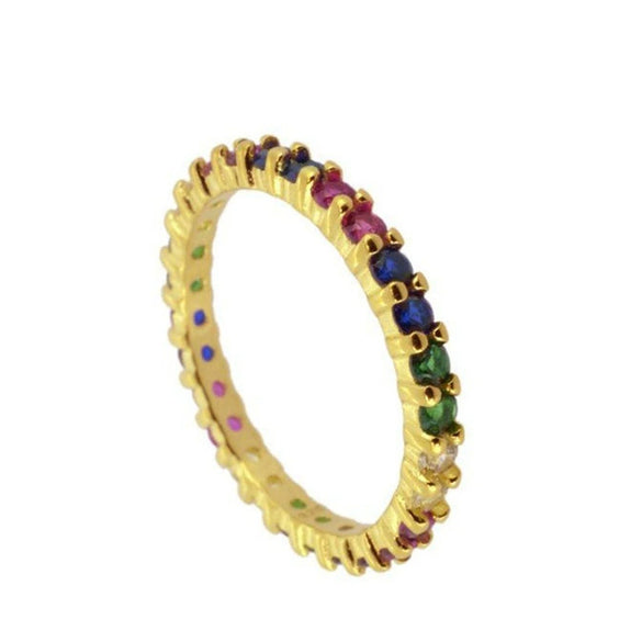 Copper Goldplated Ring Inlaid With Colorful Zircon Geometric Style For Men And Women