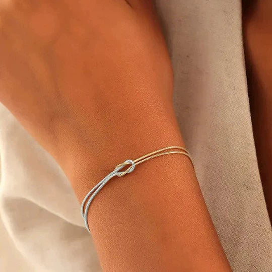 Copper Heart Knot Snake Chain Bracelet Electroplated Love Knot Couple Bracelet With Round Snake Bone Style For Unisex Wear