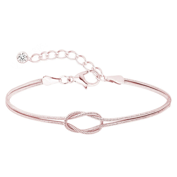 Copper Heart Knot Snake Chain Bracelet Electroplated Love Knot Couple Bracelet With Round Snake Bone Style For Unisex Wear