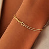 Copper Heart Knot Snake Chain Bracelet Electroplated Love Knot Couple Bracelet With Round Snake Bone Style For Unisex Wear