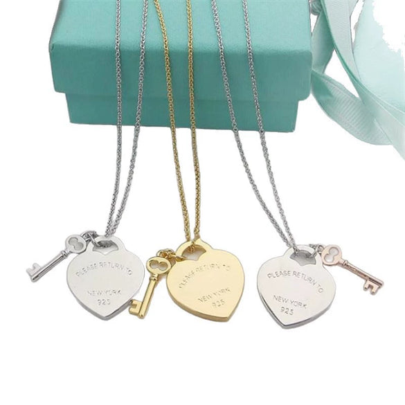 Copper Heart Lock And Key Pendant Necklace With Electroplated Finish Casual Couple Jewelry For Men And Women Unisex Regular Chain