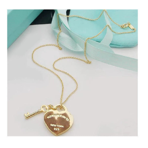 Copper Heart Lock And Key Pendant Necklace With Electroplated Finish Casual Couple Jewelry For Men And Women Unisex Regular Chain
