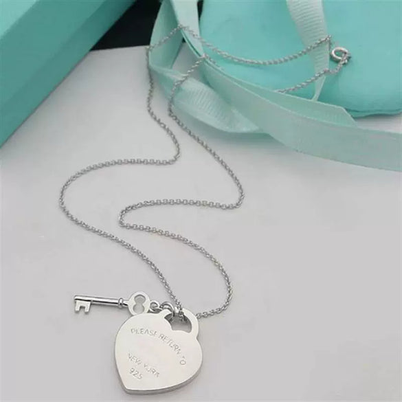 Copper Heart Lock And Key Pendant Necklace With Electroplated Finish Casual Couple Jewelry For Men And Women Unisex Regular Chain