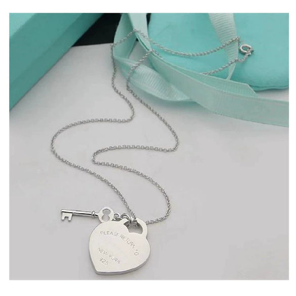 Copper Heart Lock And Key Pendant Necklace With Electroplated Finish Casual Couple Jewelry For Men And Women Unisex Regular Chain
