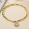 Copper Heart Pendant Geometric Pattern Micropaved Bracelet For Women