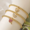 Copper Heart Pendant Geometric Pattern Micropaved Bracelet For Women