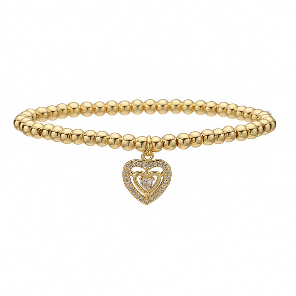 Copper Heart Pendant Geometric Pattern Micropaved Bracelet For Women