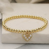 Copper Heart Pendant Geometric Pattern Micropaved Bracelet For Women