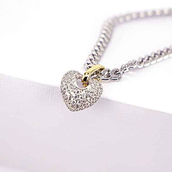 Copper Heart Pendant Necklace With Micro Paved Zircon And Gold Plated Water Wave Chain Classic Fashion Clavicle Necklace For Women