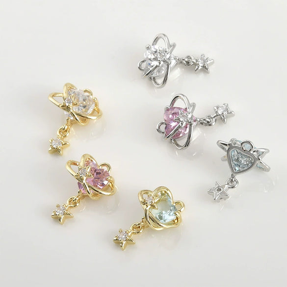 Copper Heart Planet Inlaid Zircon Star Pendant Electroplated Jewelry Accessories For Earrings Bracelet Necklace