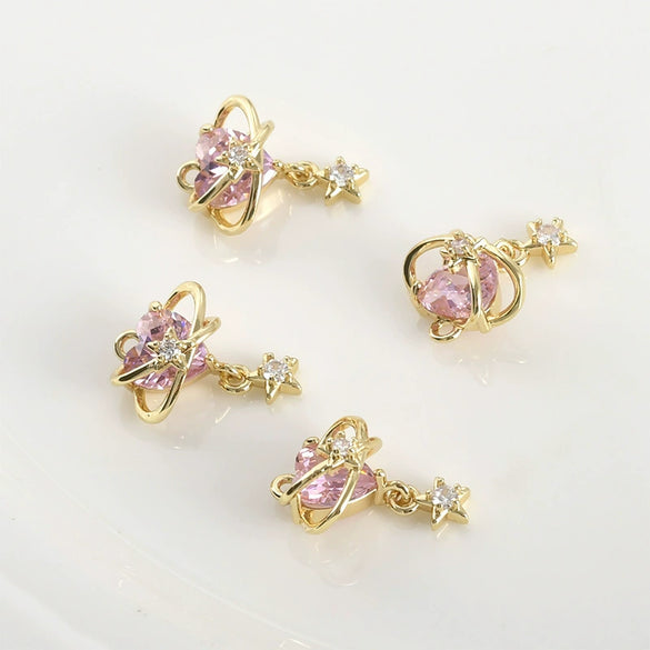 Copper Heart Planet Inlaid Zircon Star Pendant Electroplated Jewelry Accessories For Earrings Bracelet Necklace