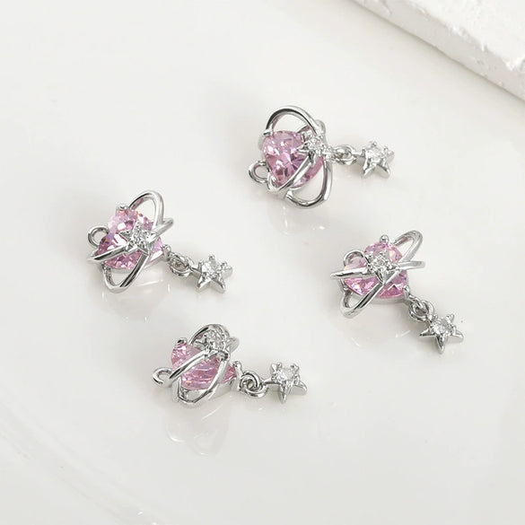 Copper Heart Planet Inlaid Zircon Star Pendant Electroplated Jewelry Accessories For Earrings Bracelet Necklace