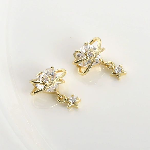 Copper Heart Planet Inlaid Zircon Star Pendant Electroplated Jewelry Accessories For Earrings Bracelet Necklace