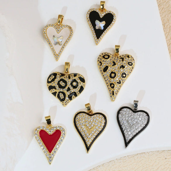 Copper Heart Shape Leopard Print Pendant Jewelry Accessories Plated With Gold