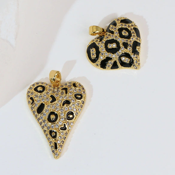 Copper Heart Shape Leopard Print Pendant Jewelry Accessories Plated With Gold