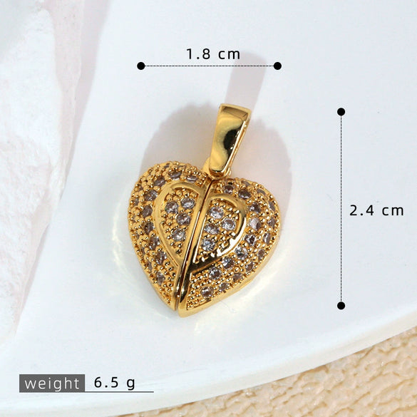 Copper Heart Shape Pendant Accessories With Real Gold Electroplating And Micro Inlaid Zircon For Bracelet And Necklace