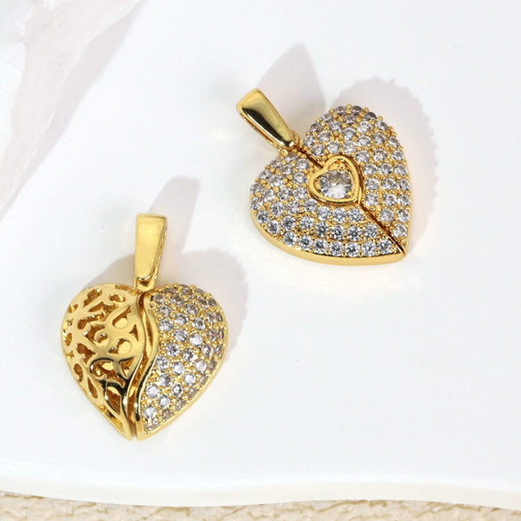 Copper Heart Shape Pendant Accessories With Real Gold Electroplating And Micro Inlaid Zircon For Bracelet And Necklace
