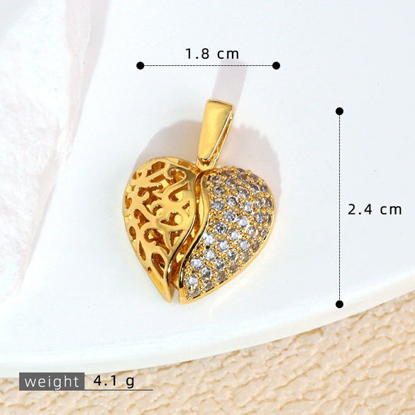 Copper Heart Shape Pendant Accessories With Real Gold Electroplating And Micro Inlaid Zircon For Bracelet And Necklace