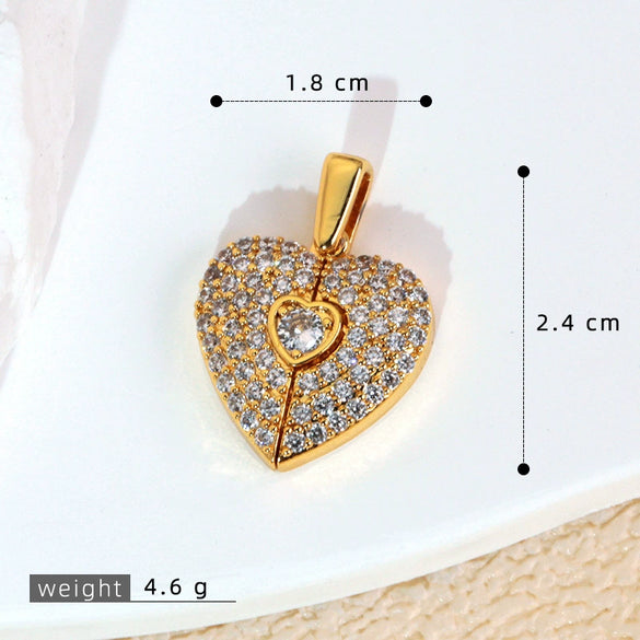Copper Heart Shape Pendant Accessories With Real Gold Electroplating And Micro Inlaid Zircon For Bracelet And Necklace