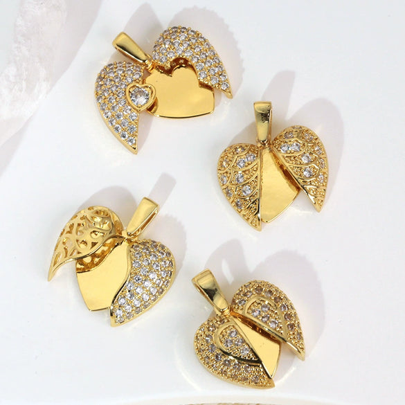 Copper Heart Shape Pendant Accessories With Real Gold Electroplating And Micro Inlaid Zircon For Bracelet And Necklace