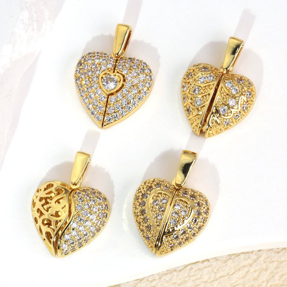 Copper Heart Shape Pendant Accessories With Real Gold Electroplating And Micro Inlaid Zircon For Bracelet And Necklace