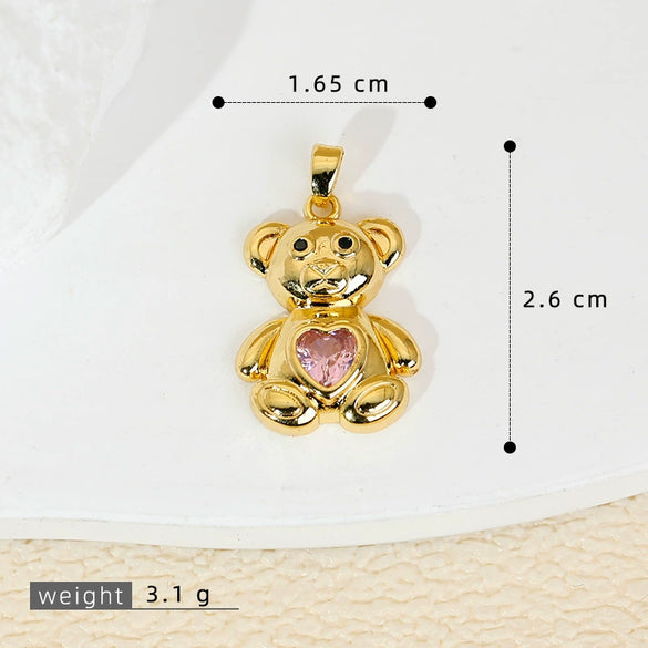 Copper Heartshaped Bear Pendant Jewelry With Animals Zodiac Pattern Electroplated Diy Accessories