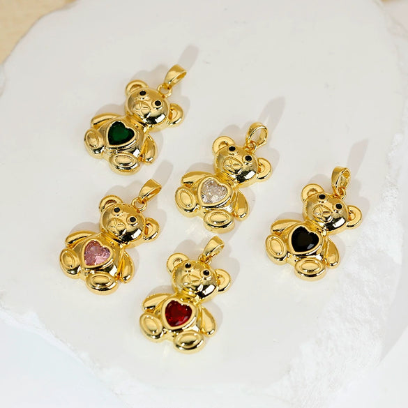 Copper Heartshaped Bear Pendant Jewelry With Animals Zodiac Pattern Electroplated Diy Accessories