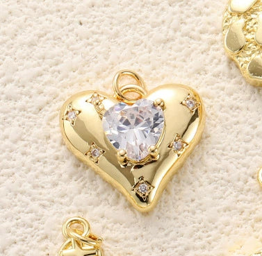 Copper Heartshaped Geometric Cross Love Necklace Pendant With Zircon And Electroplating