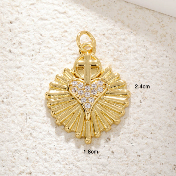 Copper Heartshaped Geometric Cross Love Necklace Pendant With Zircon And Electroplating