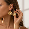 Copper Hollow Flower Hoop Earrings With Stainless Steel Ear Posts Electroplated Exaggerated Floral Jewelry For Women
