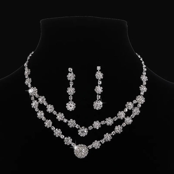 Copper IG Style Shiny Inlay Flower Rhinestones Jewelry Set