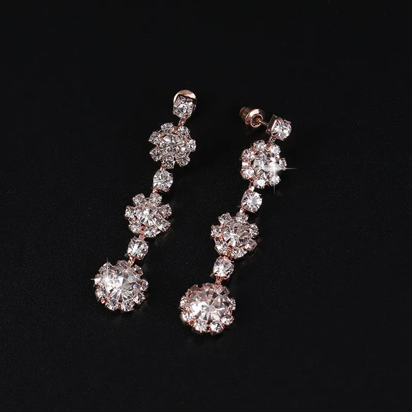 Copper IG Style Shiny Inlay Flower Rhinestones Jewelry Set