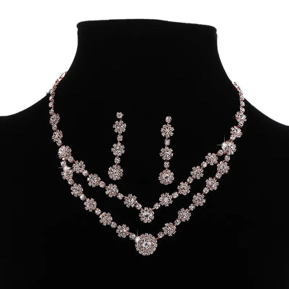 Copper IG Style Shiny Inlay Flower Rhinestones Jewelry Set