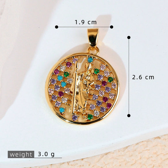 Copper Inlaid Colorful Zircon Oval Pendant Jewelry Electroplated Necklace