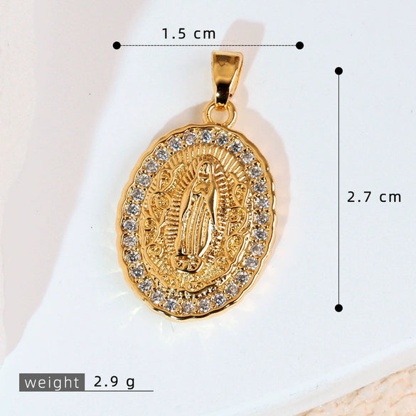 Copper Inlaid Colorful Zircon Oval Pendant Jewelry Electroplated Necklace