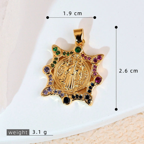 Copper Inlaid Colorful Zircon Oval Pendant Jewelry Electroplated Necklace