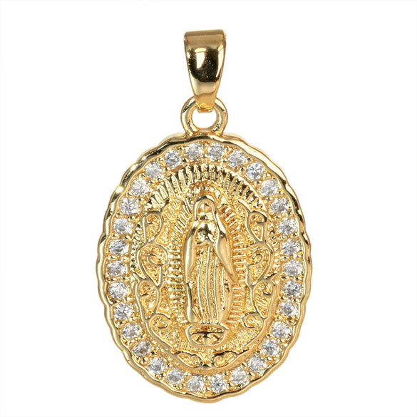 Copper Inlaid Colorful Zircon Oval Pendant Jewelry Electroplated Necklace