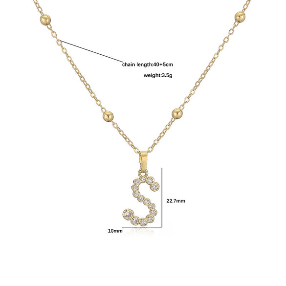Copper Inlaid Round Diamond Geometric Letter Pendant Necklace With Ball Chain