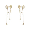 Copper Inlaid Zircon Bow Earrings For Women Light Luxury Highend Sense Niche Design Gentle Elegant Tassel Style