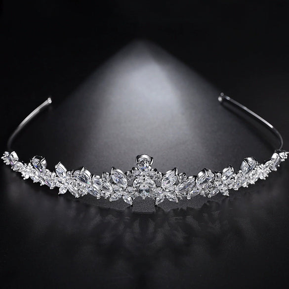 Copper Inlaid Zircon Bridal Headband Electroplated Floral Crown Style Wedding Headwear For Women