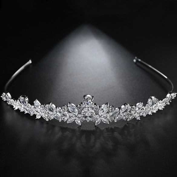 Copper Inlaid Zircon Bridal Headband Electroplated Floral Crown Style Wedding Headwear For Women