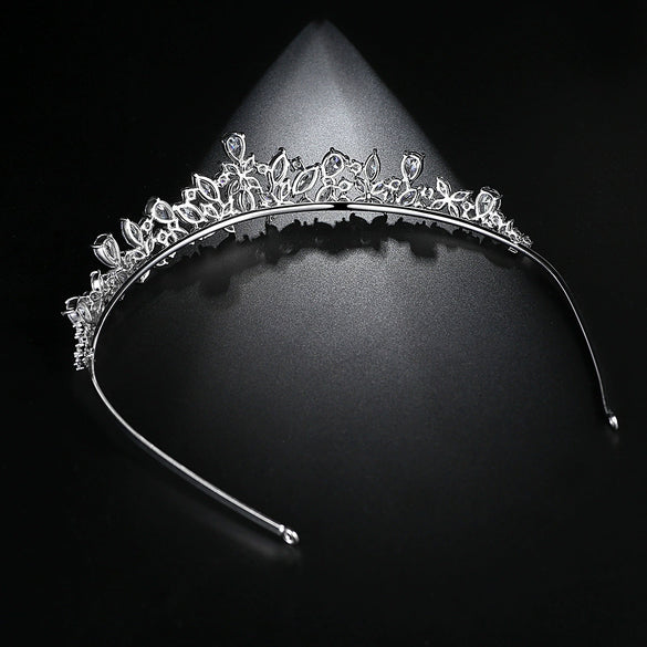 Copper Inlaid Zircon Bridal Headband Electroplated Floral Crown Style Wedding Headwear For Women