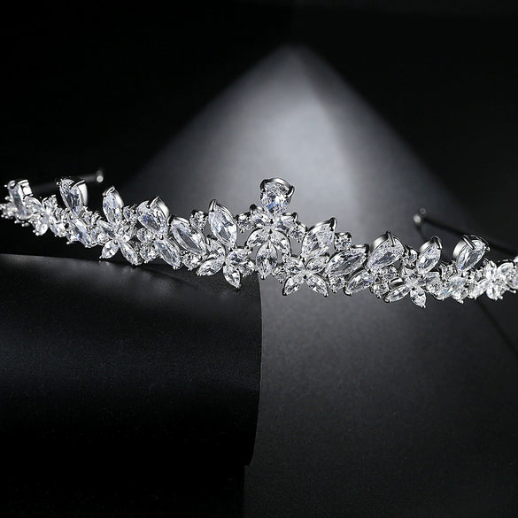 Copper Inlaid Zircon Bridal Headband Electroplated Floral Crown Style Wedding Headwear For Women