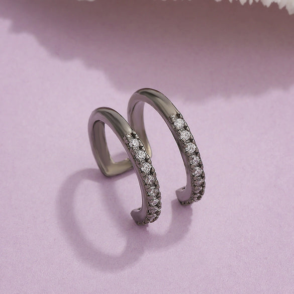 Copper Inlaid Zircon Double Layer Geometric Ear Clip For Women Electroplated Ear Clip Without Ear Hole
