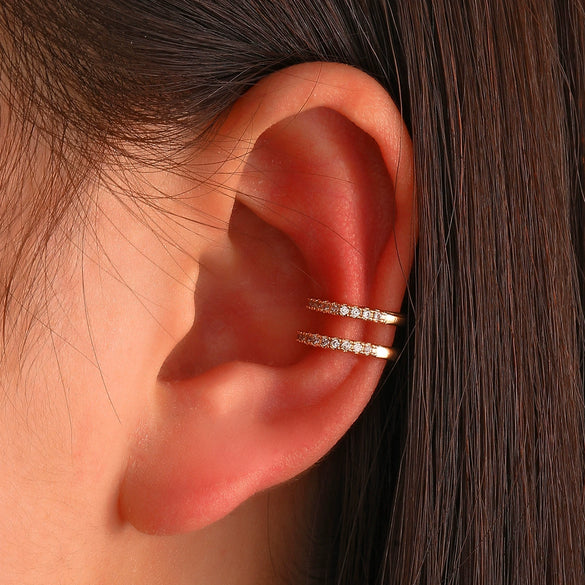 Copper Inlaid Zircon Double Layer Geometric Ear Clip For Women Electroplated Ear Clip Without Ear Hole
