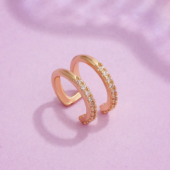 Copper Inlaid Zircon Double Layer Geometric Ear Clip For Women Electroplated Ear Clip Without Ear Hole